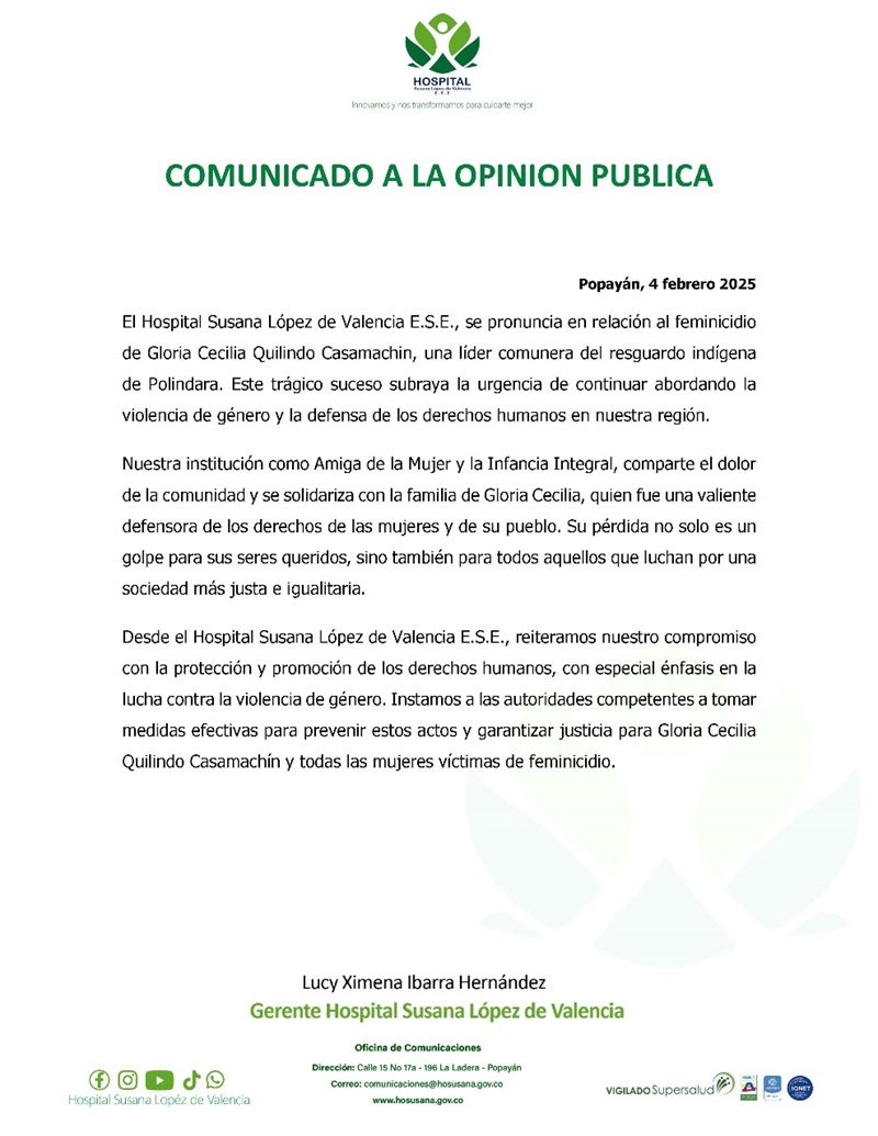 Comunicado A La Opini N Publica Hospital Susana L Pez De Valencia