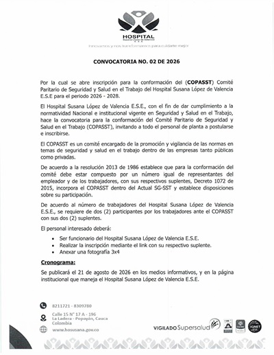 Convocatoria para la conformación del COPASST 2026-2028